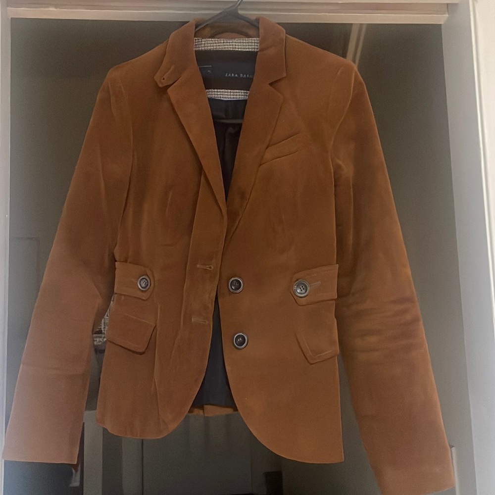 Brown suede rider blazer with patches. Gently worn.